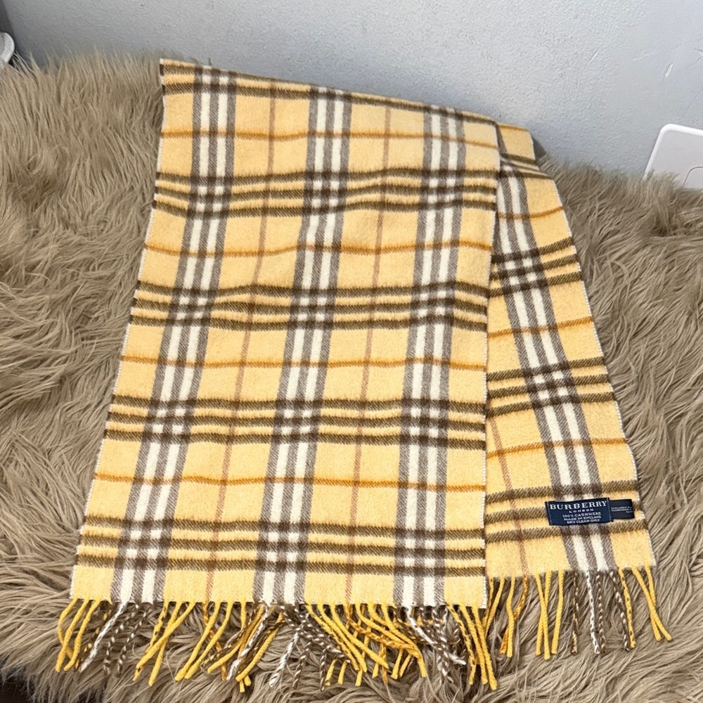 Burberry Cashmere Mustard and Brown Checkered Scarf - Picture 5 of 5